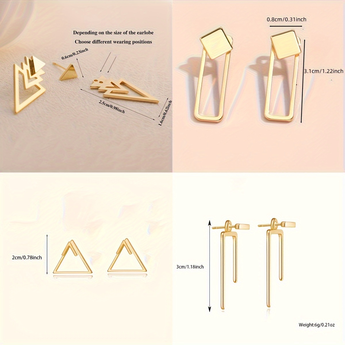 Women's Geometric Ear Jackets Set - 8pcs